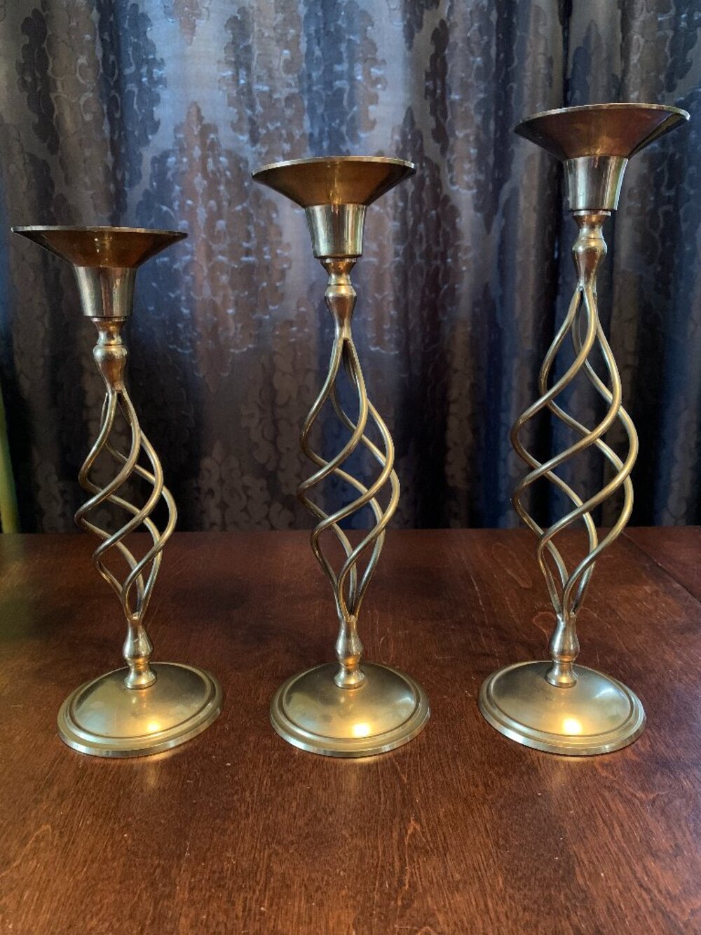 Vintage BRASS CANDLESTICK Holders 3 Candle Holders Spiral Twist